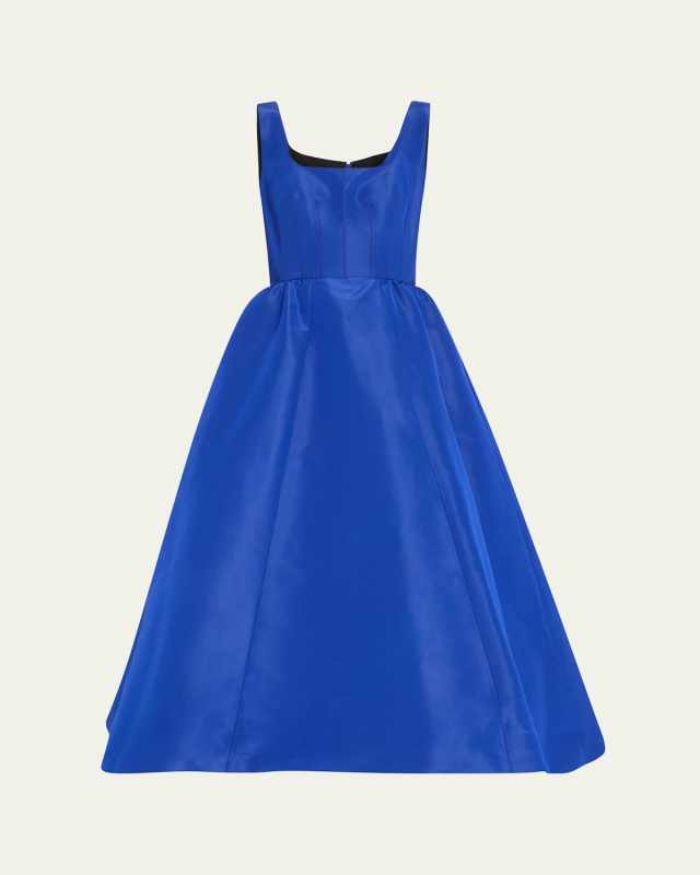 Wide Strap Full Midi Silk Dress